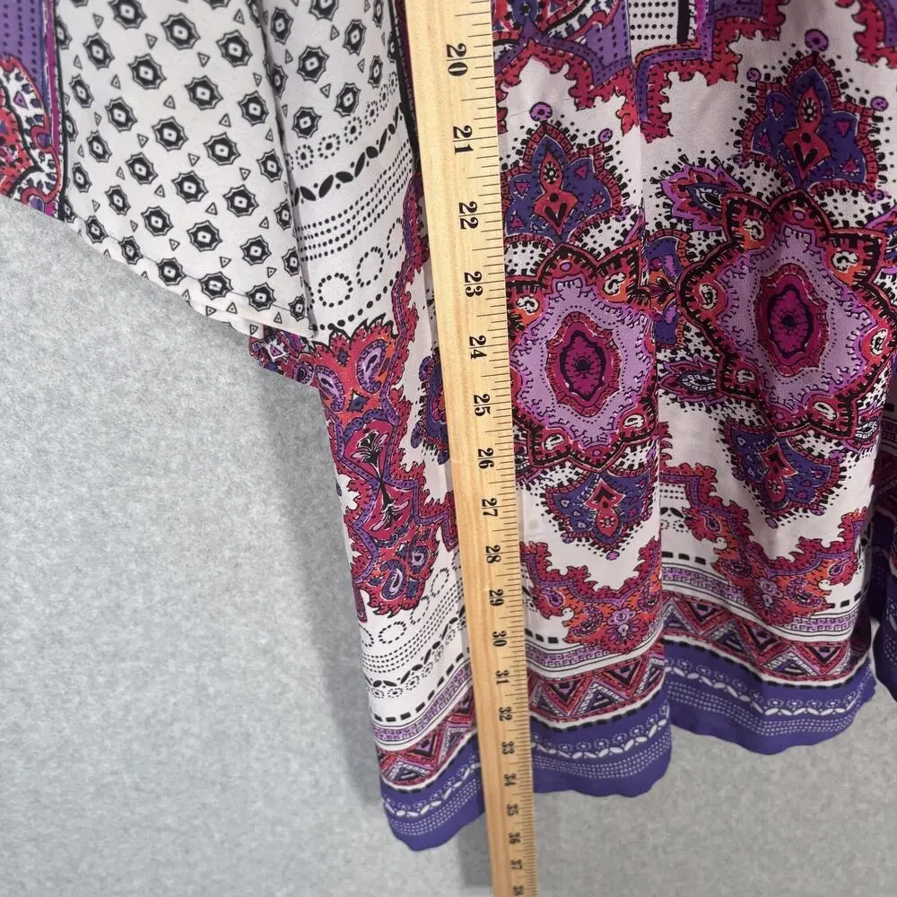 Catherines Kimono Cardigan 3X Pink Purple Paisley Boho Cover Up Medallion Duster